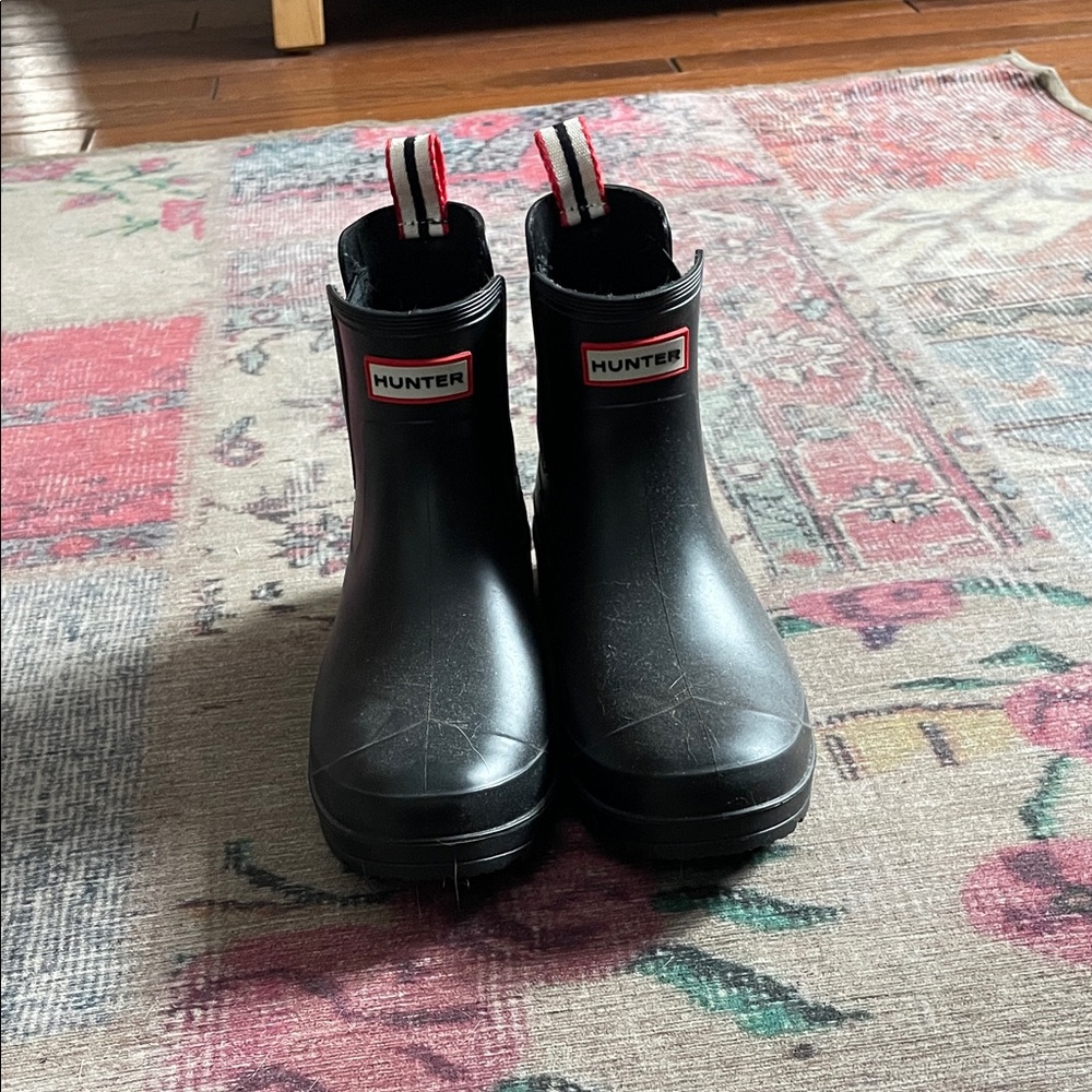 Hunter Kids Black Rain Boots with Red Accents